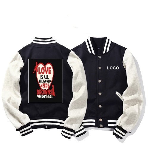 Branded "Love Is All The World Needs" Terry Baseball Jacket