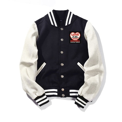 Branded "Love Is All The World Needs" Terry Baseball Jacket