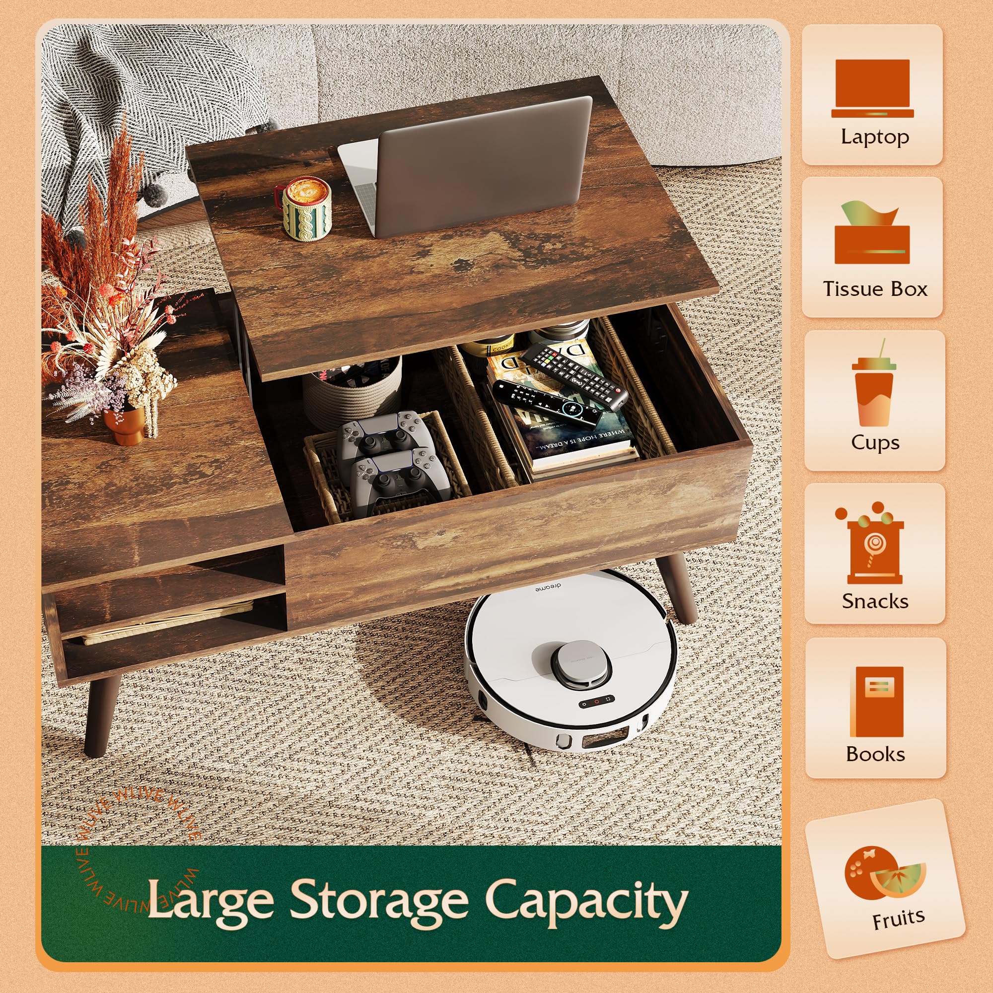 WLIVE Lift Top Coffee Table